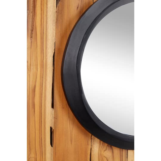Set of 4 Brown Teak Wood Rustic Floral Wall Mirror, 18" x 18"